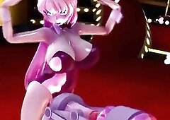 Shemale with big boobs jerking off her huge hard cock