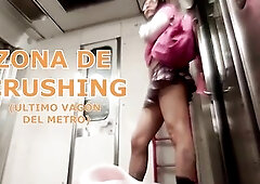 Latin chick wearing a petticoat on the subway