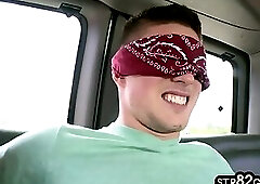 Blindfolded str8 pickedup and tricked into gay sex in van