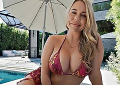 Blonde MILF Summer Vixen Teases Jackerman with Feet During Pool Hookup Before He Pounds Her Big Tits Hard