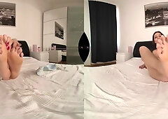 Cute Brunette Plays With Her Feet And Pussy - EroticSinners