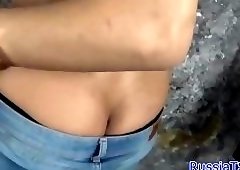 Gaping russian tranny plays with her ass