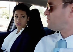 Black coed sucks driving instructors fat cock