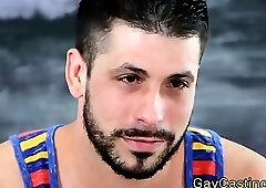 Spanish hunk sucks cock at gaycastings