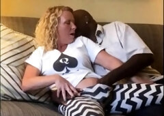 Blonde sucks and fucks fat black dick.