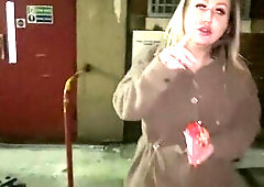 Chap implores a hotty on the street to void urine and flash for him so this babe does