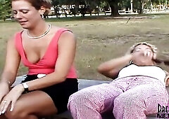 Park Flashing With 2 Cute College Cuties