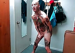 Fully Tatted Man Dildo Fucked