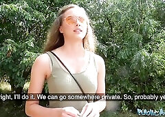 PublicAgent consummate boobs teen brunette hair flashes her body and rides a thick rod to climax outdoors in public