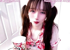 SFW* Cute kitty sissy naughtily eating yogurt ahegao -Part2