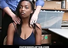 Ebony teenager shoplifter Big Tits and Ass Fucked by white security officer