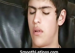 Gay porn of twink latino Adrian jerking his shaved cock