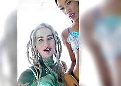 TATTOO pornstar ANAL play and GAPE with slender t-girl