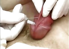 Poor slave got his cock tortured with needles BDSM porn