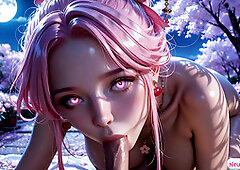 AI-generated cherry blossom nymph gives herself to fantasy sex & messy facials