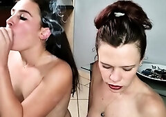 Two Sluts, One Cock: Smoking FFM Threesome