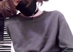 Adorable trap pleasures herself on the bed until she releases a creamy load