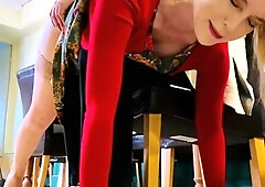 Amateur Blonde Chick Strips To Thong