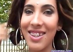 Shemales asshole stuffed with a thick dildo