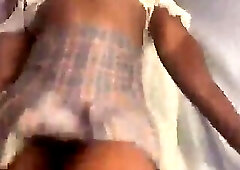 Ts Vanniall cums after riding dildo in a cute dress