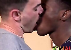 Tattoed latin stud takes black guys long manhood in his ass