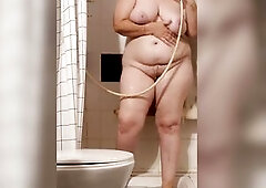 Overweight big beautiful woman amateur Spanish mother i'd like to fuck takes a shower whilst that babe dances "Here comes the rain" and