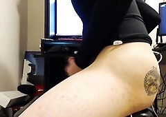 Foxy Femboy Jerks Off to Porn With an E-Stim Plug in Their Butt