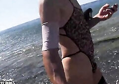 nylondelux in stocking on the beach