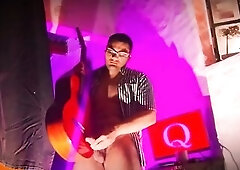 Glasses Hawt Purple Stripes N1 - Rubbing a Guitar Yamaha C80 Made in China