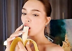 I'm playing with your banana:)hehe???????????????? #banana #lips #sexyeating #cuteface #deepthroat