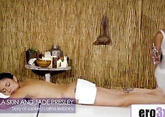 Latin babe Lesbos Get Ribald in Oiled Tribbing Fiesta