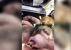 Real hooker deepthroats a cock in the backseat of car then takes a huge facial in public