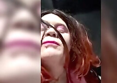 Sissy Stephanie cleans cum from jo-bag