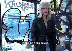 French college girl cheats with a public agent in snowy public encounters and intense indoor sessions