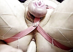 NB Oozes and Squirts in Chastity During Anal