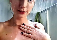 Chesty Tgirl Acrylic Kate Quinn milks herself in the shower