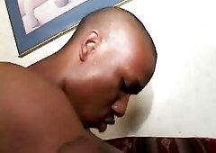Slim ebony guy bangs curvy sweetheart on the bed and creams her face