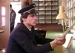 Threesome gay anal fuck in the mail cabin