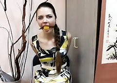 Slender brunette teen in pantyhose has a passion for bondage