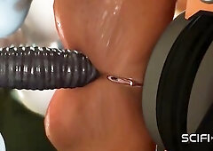 A hawt youthful sexually excited chick in cuffs gets screwed hard by sex robot dickgirl