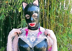 Masked inked chick Lady Lazarus sticks a dildo deep in her shaved pussy