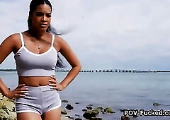 Stranded ebony on the beach wants to get dicked