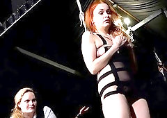 Appealing redhead enjoys bondage and some hardcore BDSM ways intensely