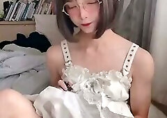 Cute asian  jerking off