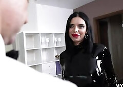 Luckiest butler on this side of the pond - Totti - has got a wonderful package filled with a skin-constricted full-body latex costume for his Dominant