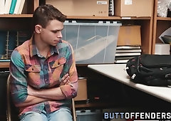 Shoplifting teen gets cum facial sucking bear