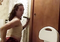 SISSY FLOOZY W/ ANAL PLUG, Plays with EBONY SEX TOY and EATS HER CUM