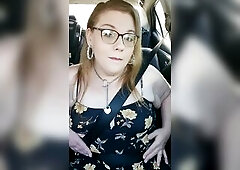 Quick tit flash whilst riding in car public nearly caught