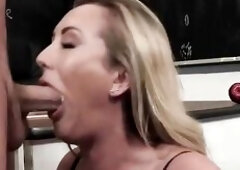 Seductive blond teacher with large, firm breasts, Brett Rossi is having casual sex with a student