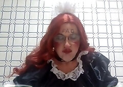 Sissy gets humiliated in a uniform while swallowing cum